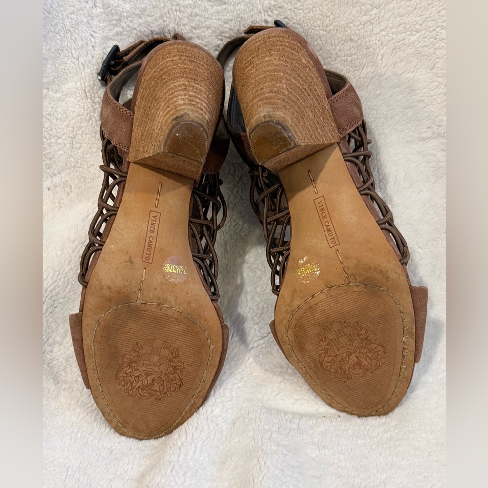 Vince Camuto Brown Suede Strappy Cage Heels - Picture 5 of 5